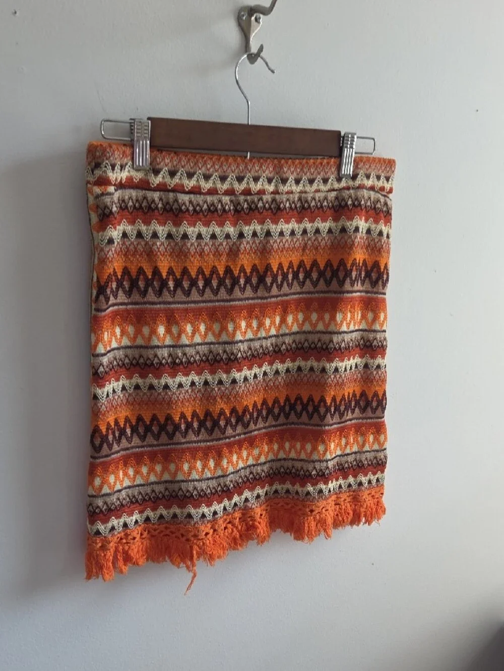 SHEIN Orange Patterned Fringe Wrap Mini Skirt